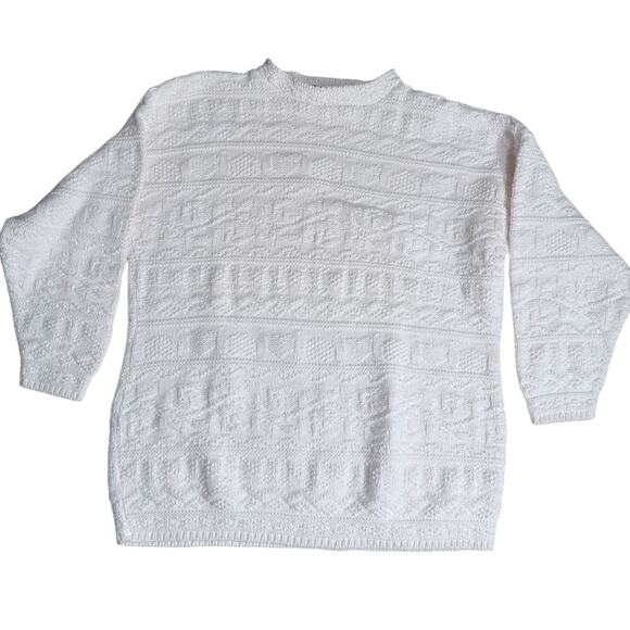 Vintage United States Sweaters White Knit CrewNeck Pullover Cotton Size Medium - Picture 1 of 8